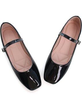 Women's Slip on Flats Round Toe Solid Black Classic Mary Jane Ballet Dance Shoes